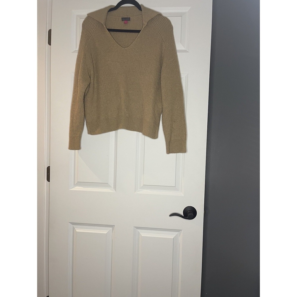 Vince Camuto V Neck Ribbed Knit Pullover Sweater Brown Small Cotton Blend